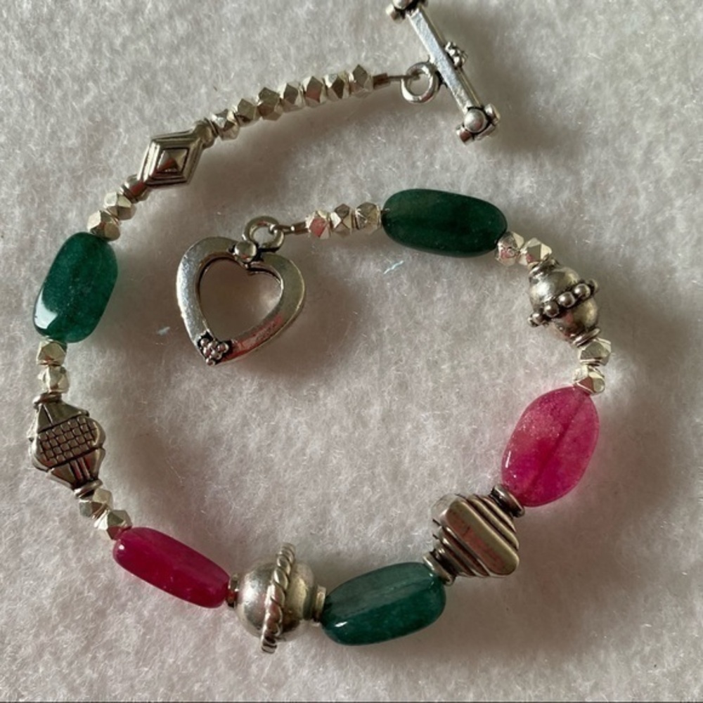Sundance Sterling Silver Magenta Pink Jade Gemstone Sundance Beaded Bracelet NEW